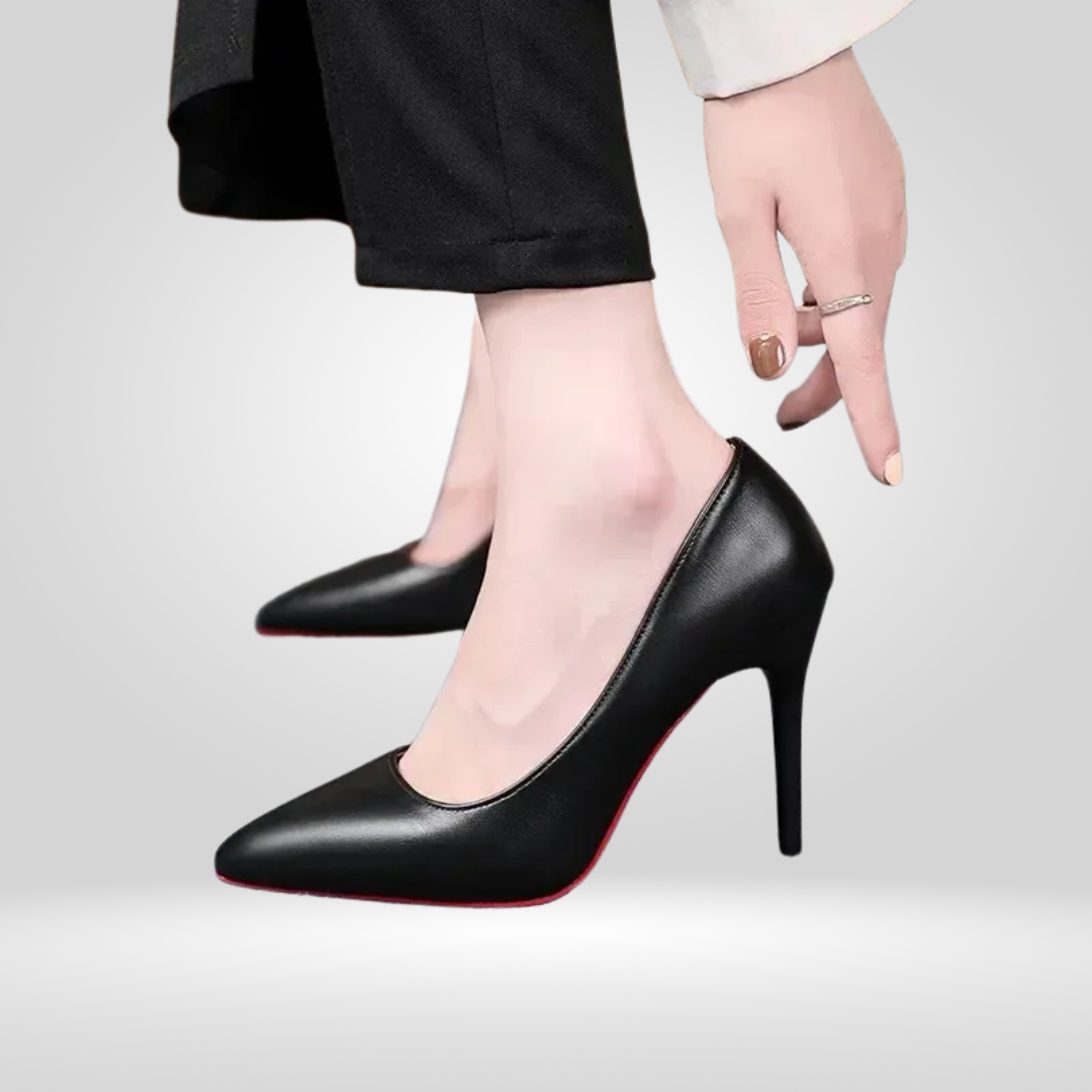 Dames Leren Pumps - Hoge Hakken -Stiletto Jurkschoenen - Zwart