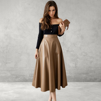 Dames Leren A-lijn Rok – Hoge Taille