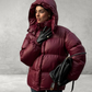 Dames Gewatteerde DonsJas | Bordeauxrode Winterjas met Capuchon