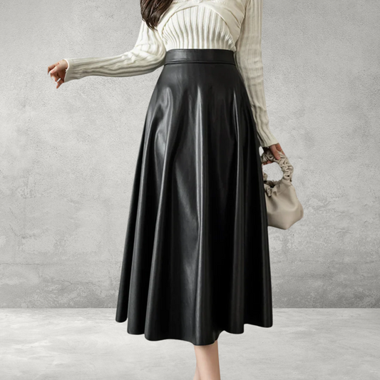 Dames Leren A-lijn Rok – Hoge Taille