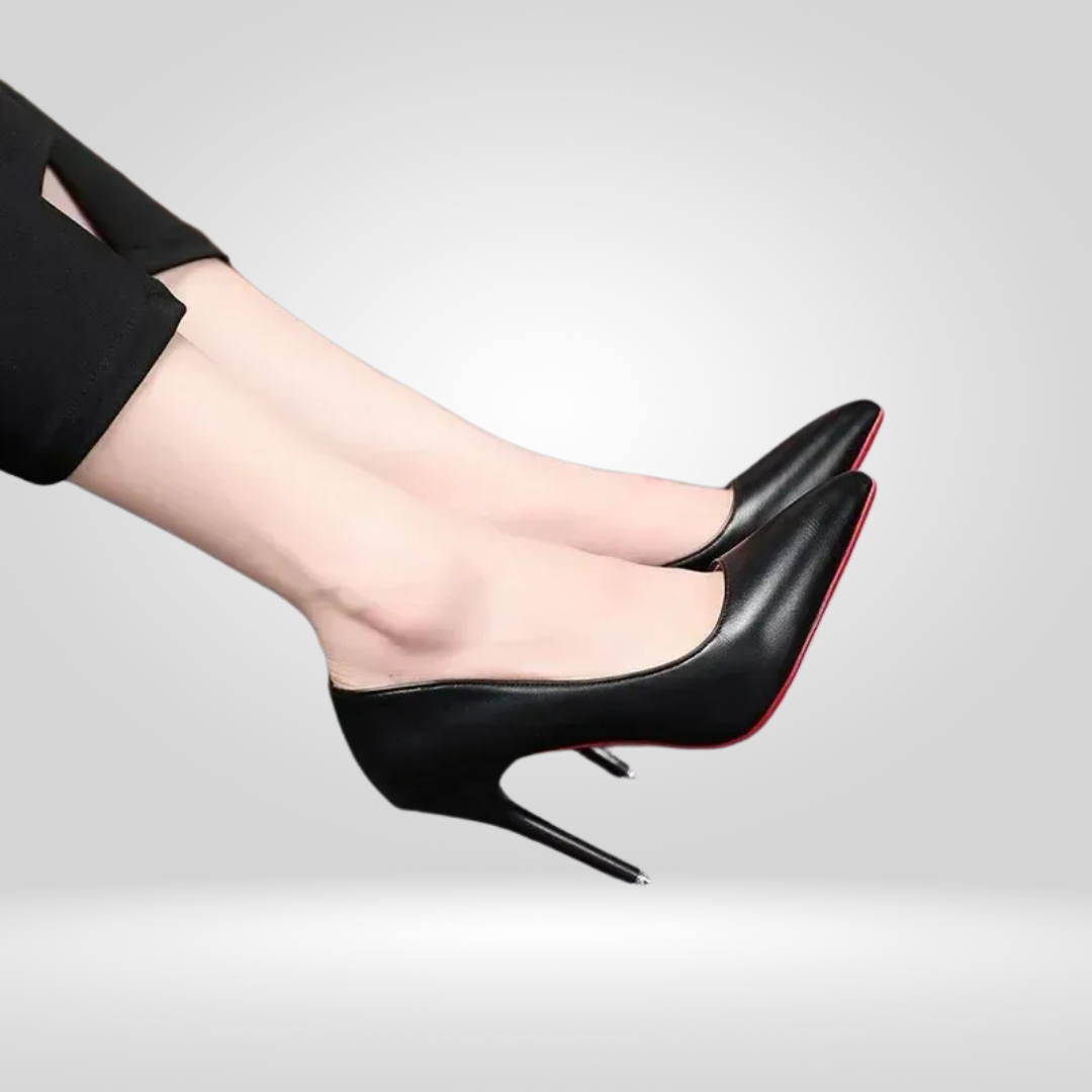 Dames Leren Pumps - Hoge Hakken -Stiletto Jurkschoenen - Zwart
