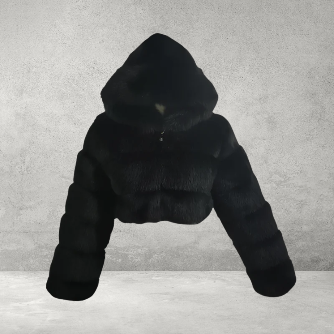 Luxe Cropped Hoodie | Pluche Kunstbont Jas met Rits voor Dames