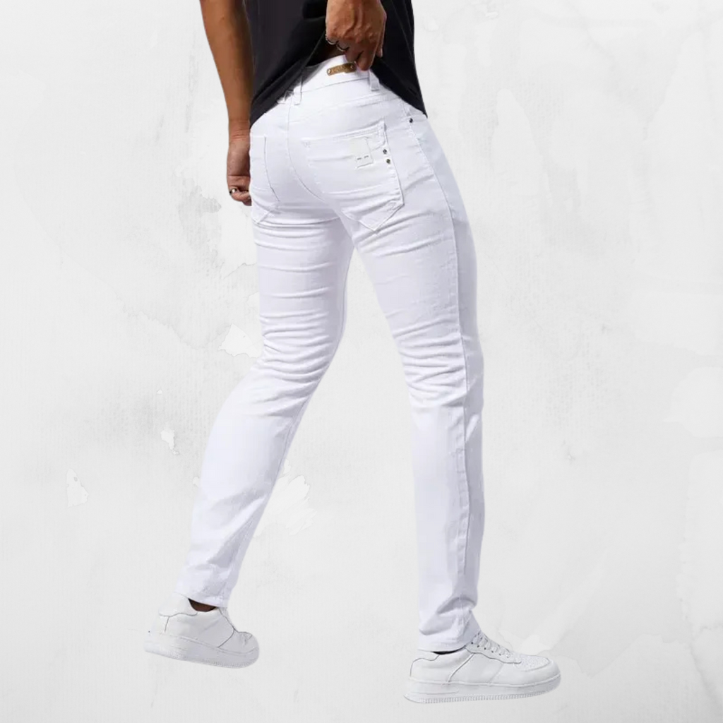 Heren Witte Jeans – Slim Fit Stretch Denim Broek in Streetwear Stijl