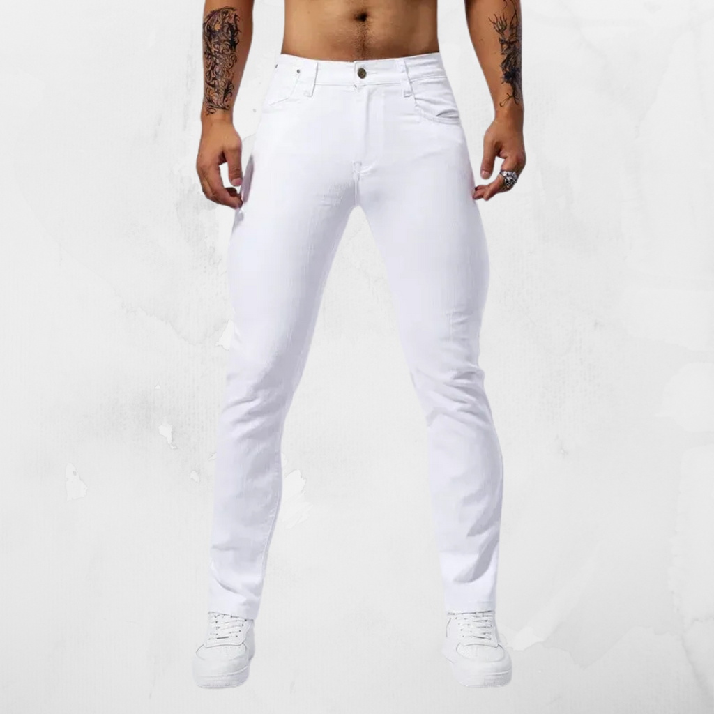 Heren Witte Jeans – Slim Fit Stretch Denim Broek in Streetwear Stijl