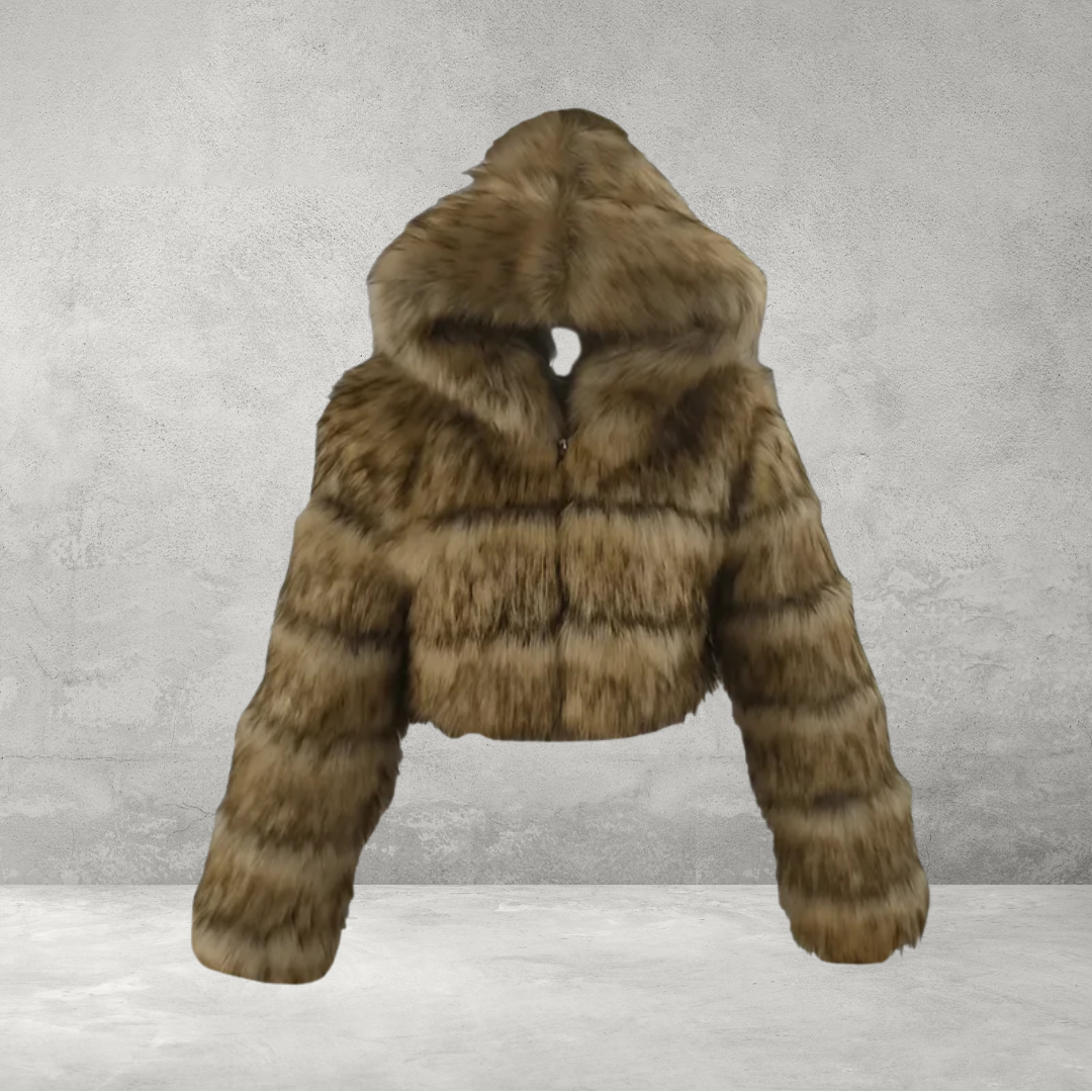 Luxe Cropped Hoodie | Pluche Kunstbont Jas met Rits voor Dames