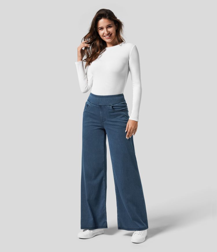 Dames Comfy Elastische Broek met Hoge Taille
