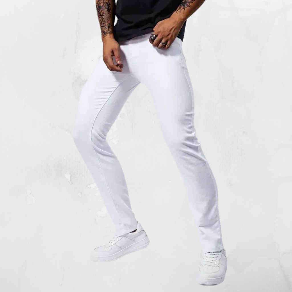 Heren Witte Jeans – Slim Fit Stretch Denim Broek in Streetwear Stijl