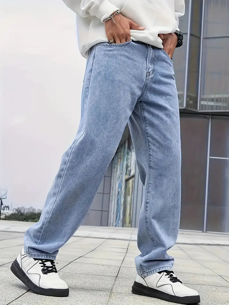 Heren Straight Fit Spijkerbroek– Lichte Wassing en Comfortabele Pasvorm