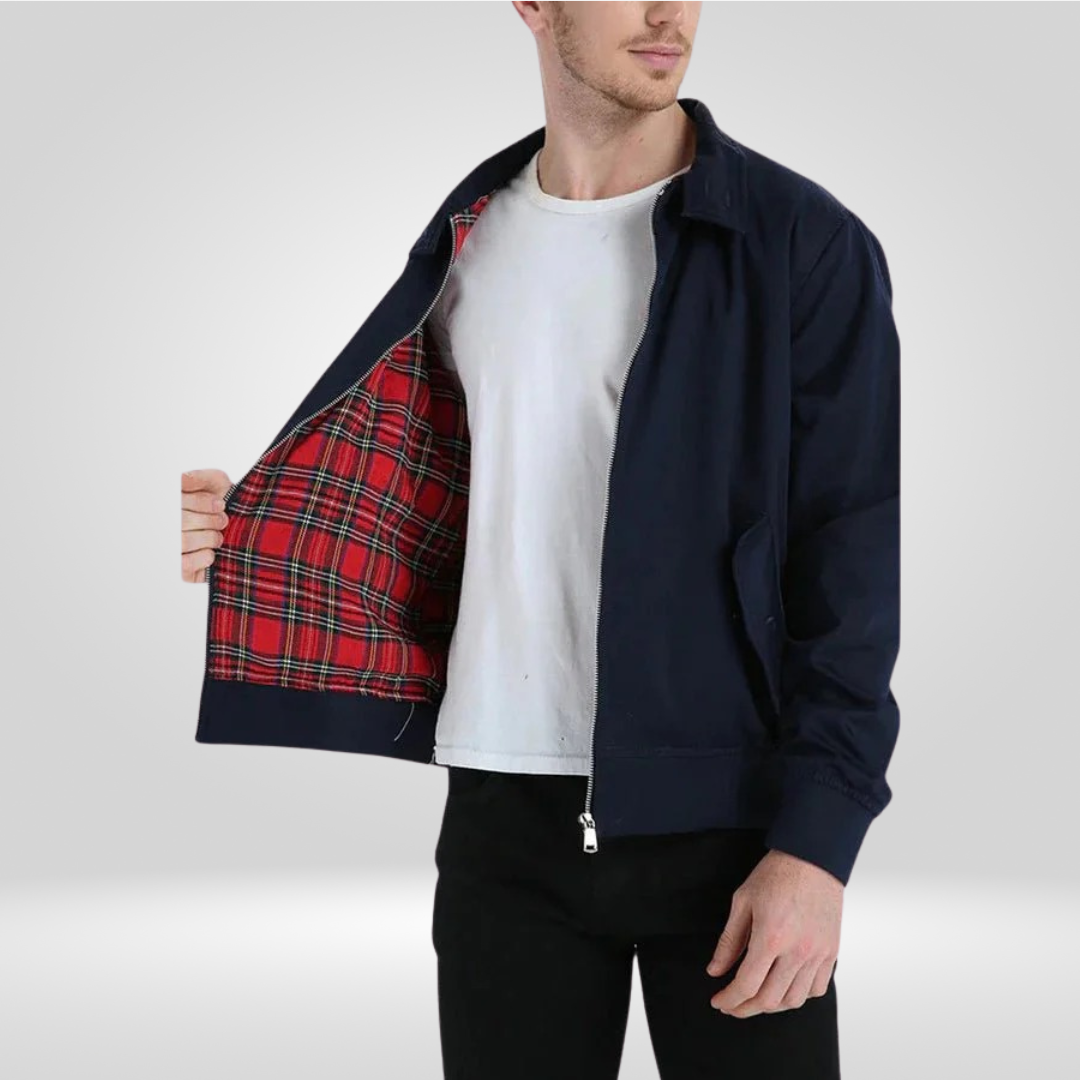 Retro Herenjas – Tijdloos Design met Tartan Voering en Ritssluiting
