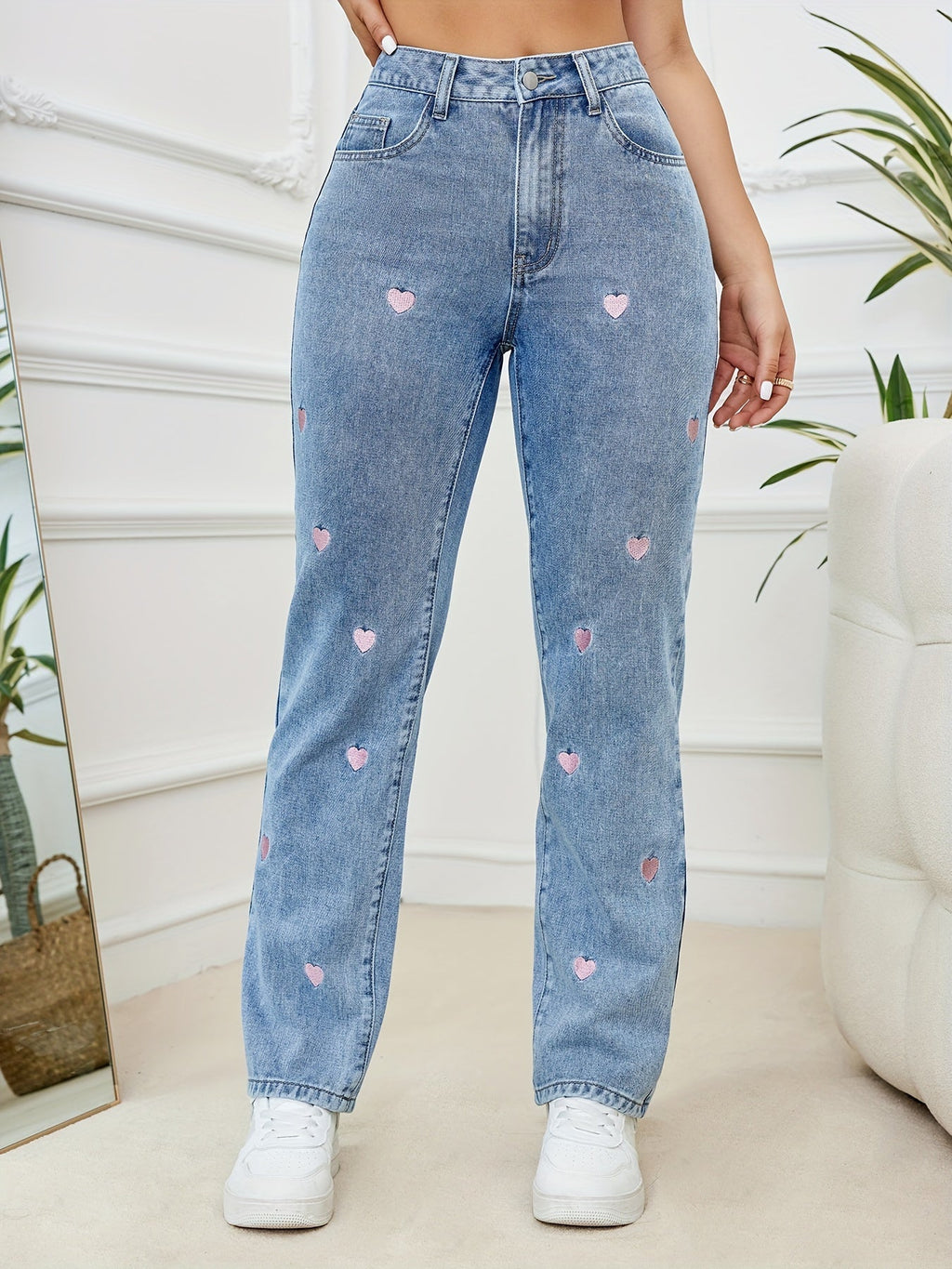 Geborduurde Hart Jeans voor Dames – Speels & Stijlvol