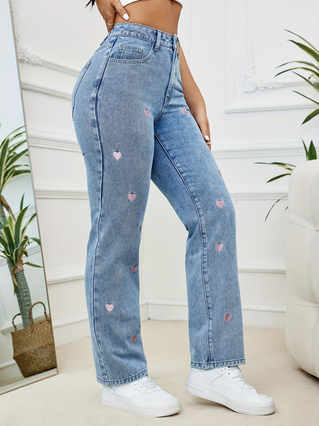 Geborduurde Hart Jeans voor Dames – Speels & Stijlvol