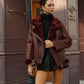 Burgundy Teddy Jas voor Dames – Leren Teddyjack met Stijl en Warmte