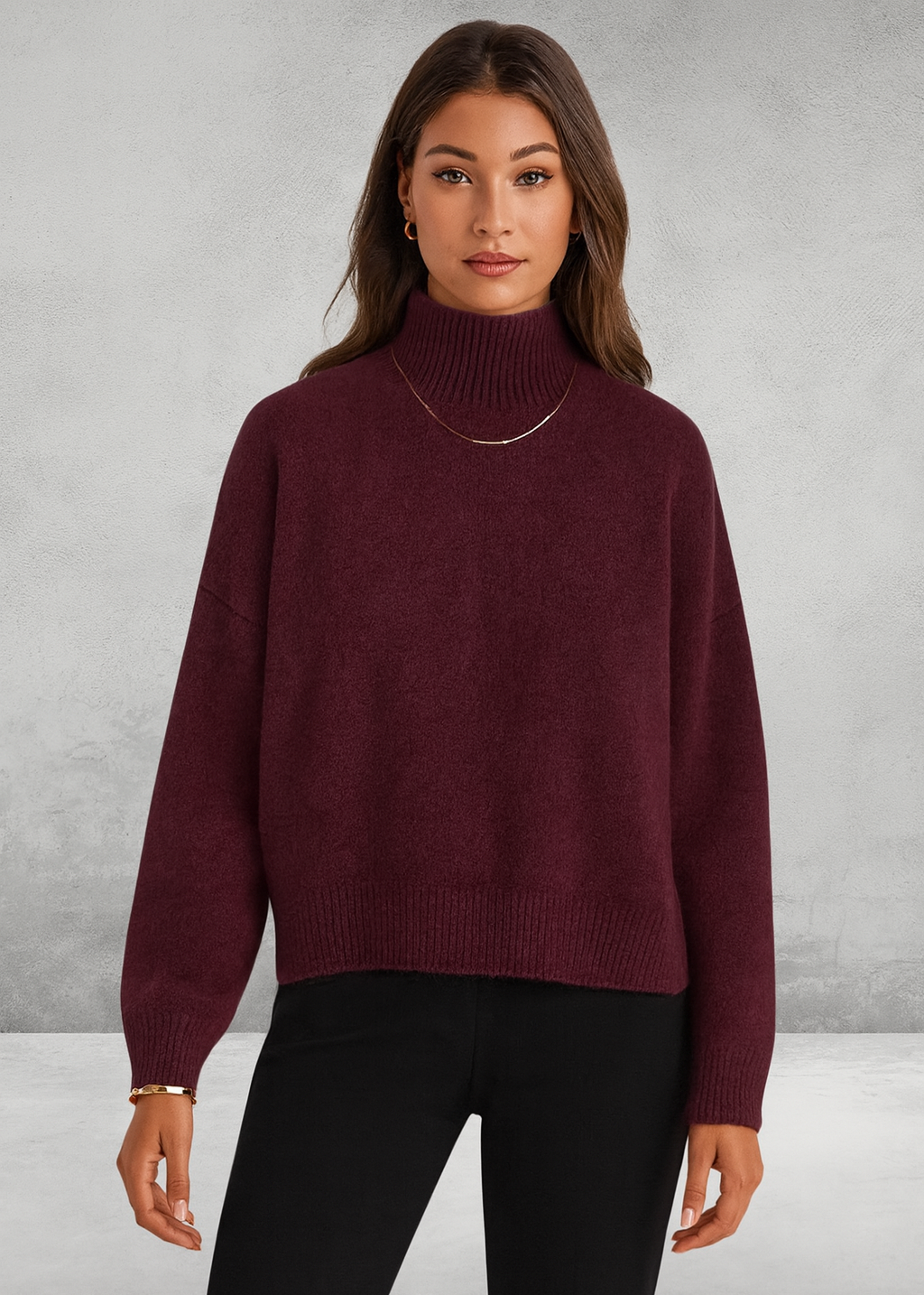 Dames Coltrui – Burgunder Rood Elegante Trui met Lange Mouwen