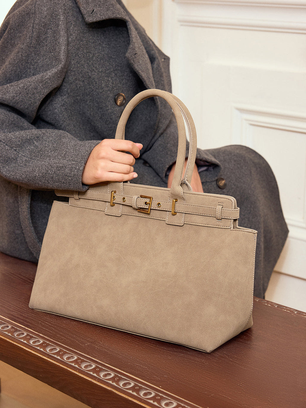 Beige Dames Handtas in Suède