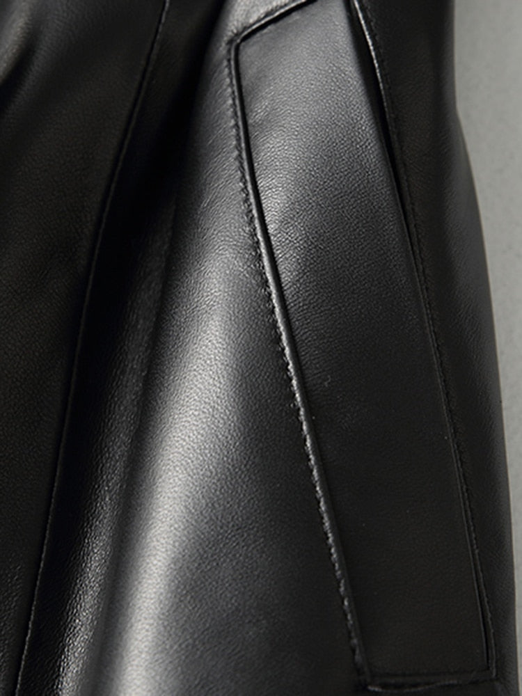 Lange Lederen Trenchcoat met Hoge Kraag voor Dames