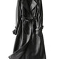 Lange Lederen Trenchcoat met Hoge Kraag voor Dames