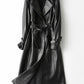 Lange Lederen Trenchcoat met Hoge Kraag voor Dames