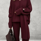 Dames Gebreide Lounge Set – Grijs, 3-Delig met Trui, Broek & Sjaal