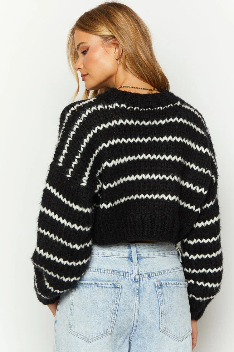 Dames Cropped Sweater – Cozy Gestreepte Trui met Oversized Mouwen