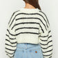 Dames Cropped Sweater – Cozy Gestreepte Trui met Oversized Mouwen