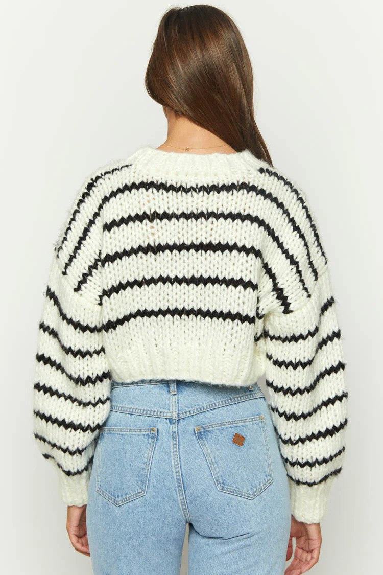 Dames Cropped Sweater – Cozy Gestreepte Trui met Oversized Mouwen