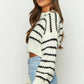 Dames Cropped Sweater – Cozy Gestreepte Trui met Oversized Mouwen