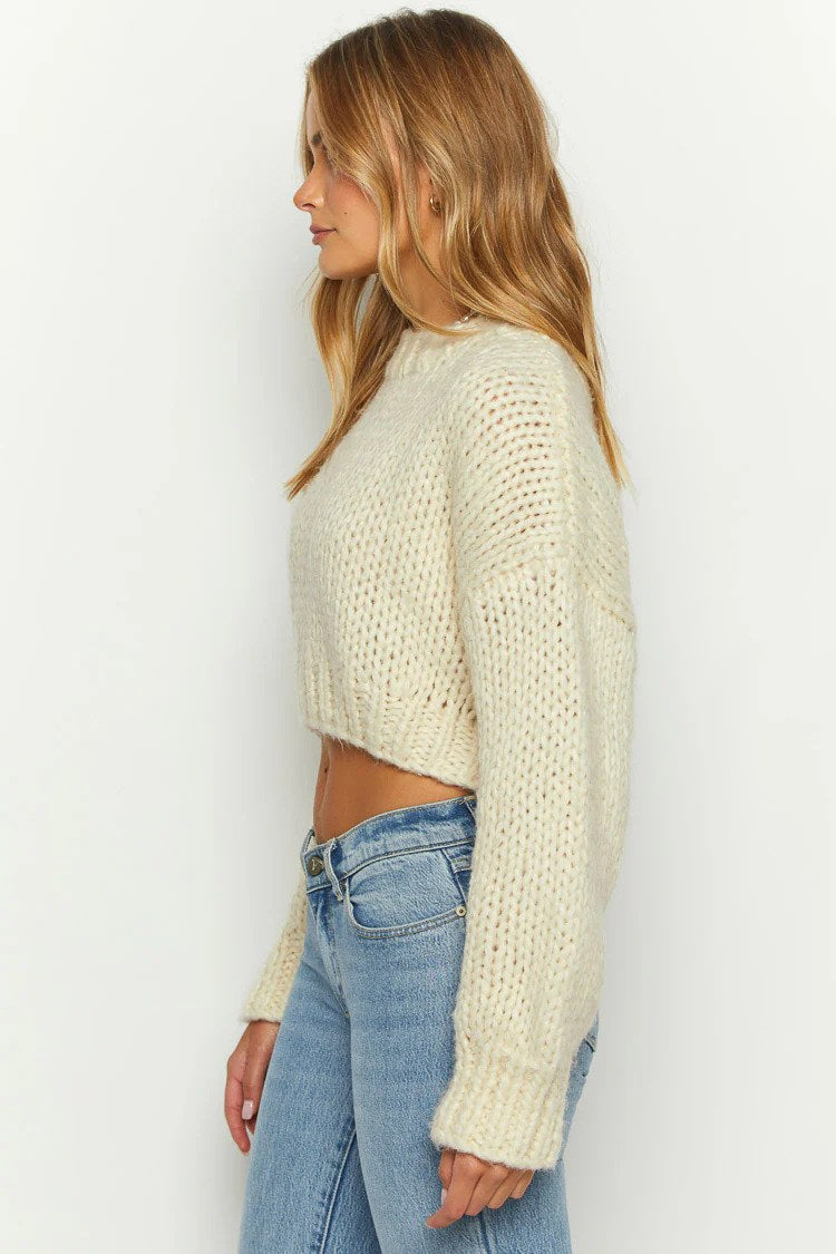 Dames Cropped Sweater – Cozy Gestreepte Trui met Oversized Mouwen