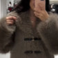 Dames Faux Fur Winterjas – Bruine Kunstbont Jas met PU Riem en Knopen