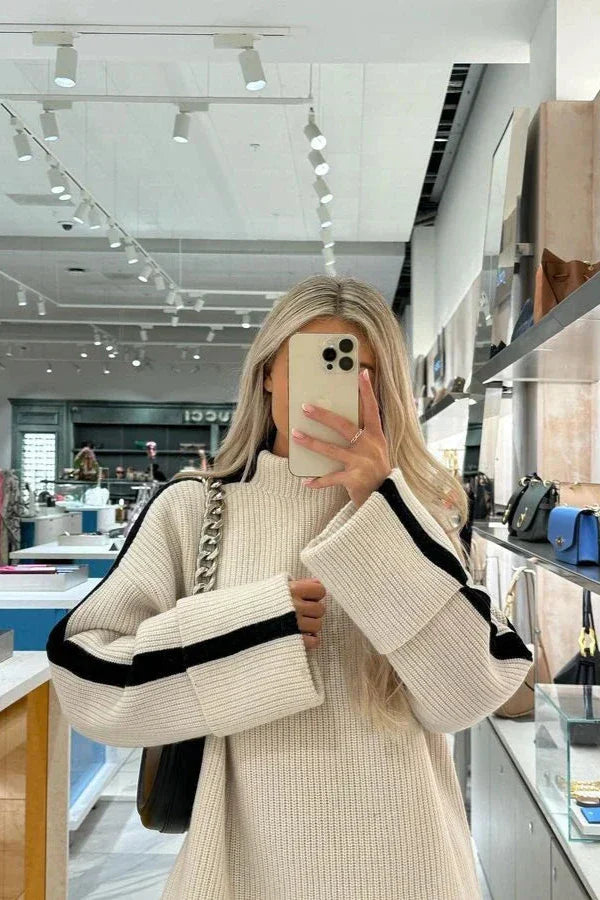 Dames Urban Stripe Sweater – Oversized Geribbelde Trui met Strepen