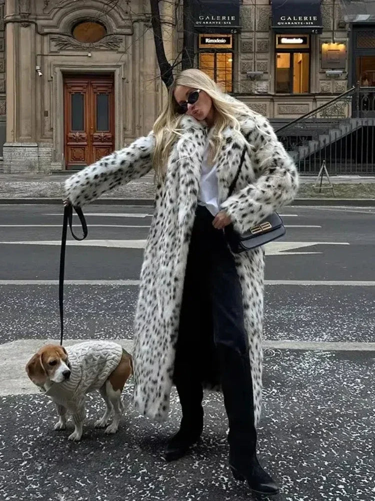 Dames Trenchcoat met Luipaardprint – Warme Nepbont Jas