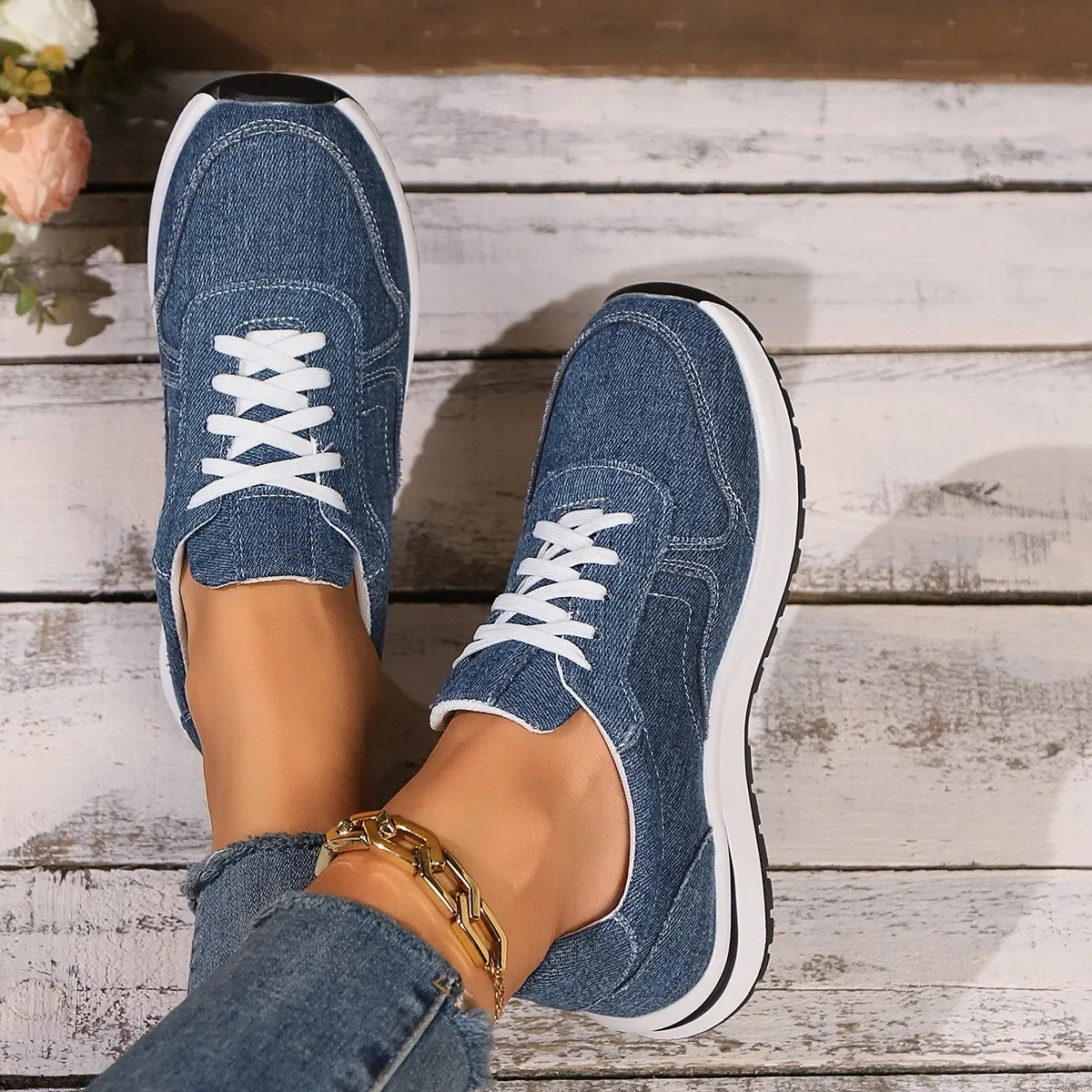 Dames Denim Sneakers –Dikke Zool & Comfortabele Pasvorm