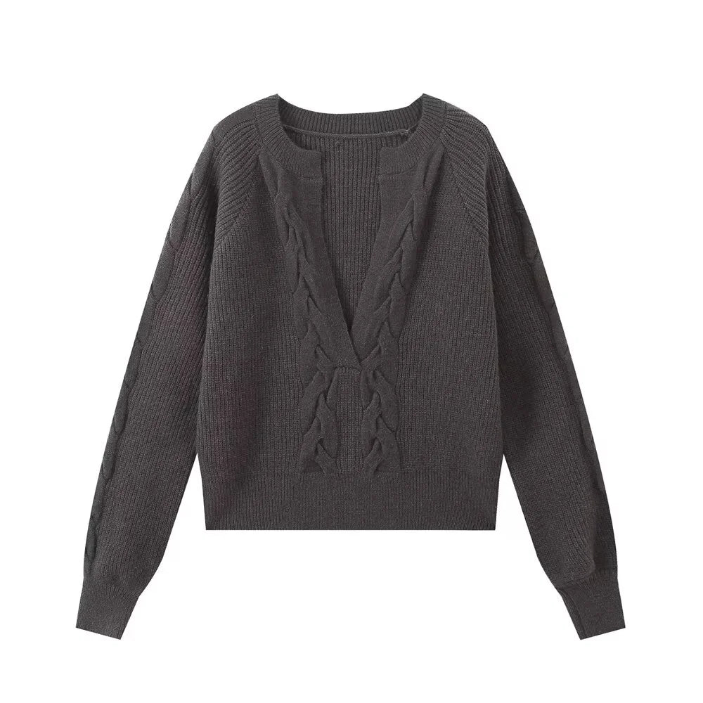 Gebreide V-Hals Hoodie voor Dames – Losse en Comfortabele Herfst Pullover