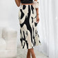 Dames Midi-Rok – Geplooid Model met Grafische Print en Hoge Taille