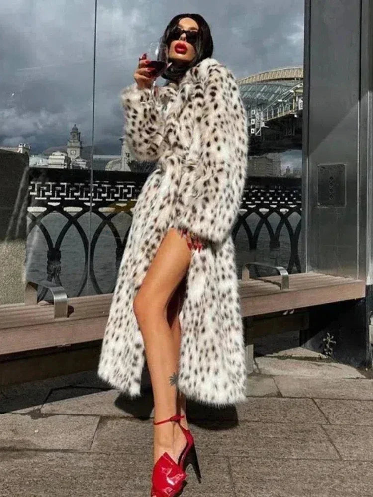 Dames Trenchcoat met Luipaardprint – Warme Nepbont Jas