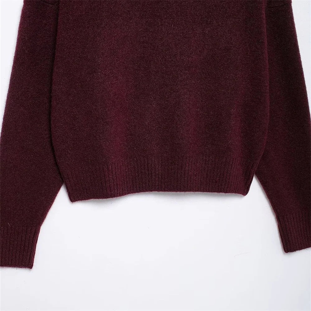 Dames Coltrui – Burgunder Rood Elegante Trui met Lange Mouwen