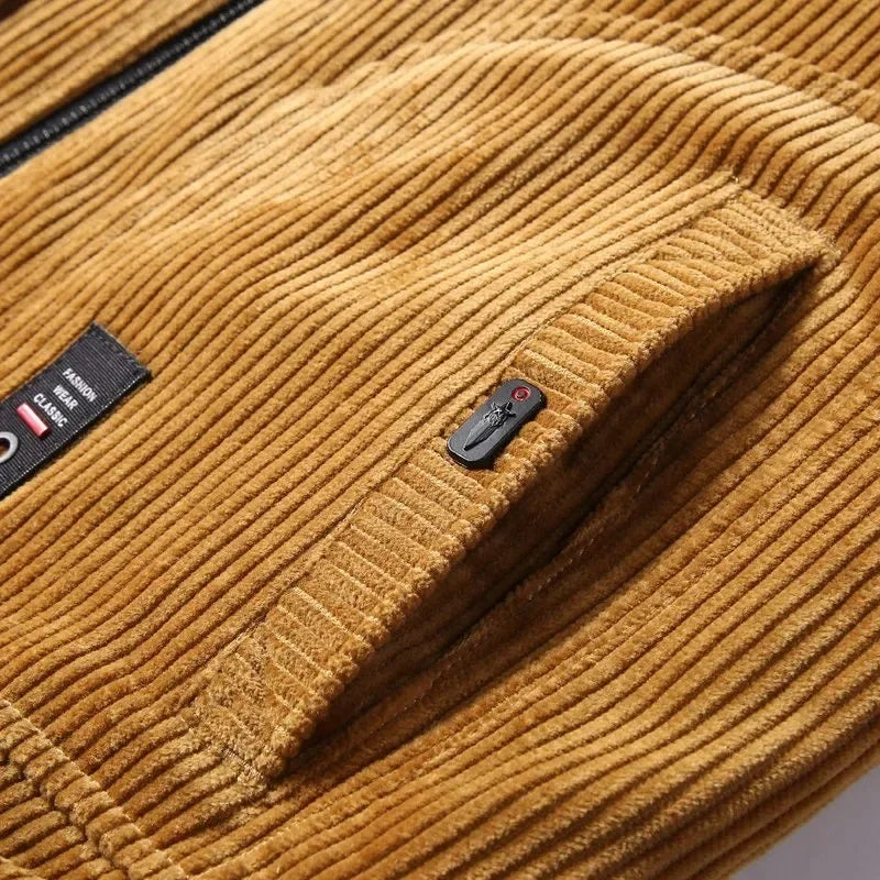 Heren Corduroy Jas met Bontkraag – Warme, Winddichte Winterjas