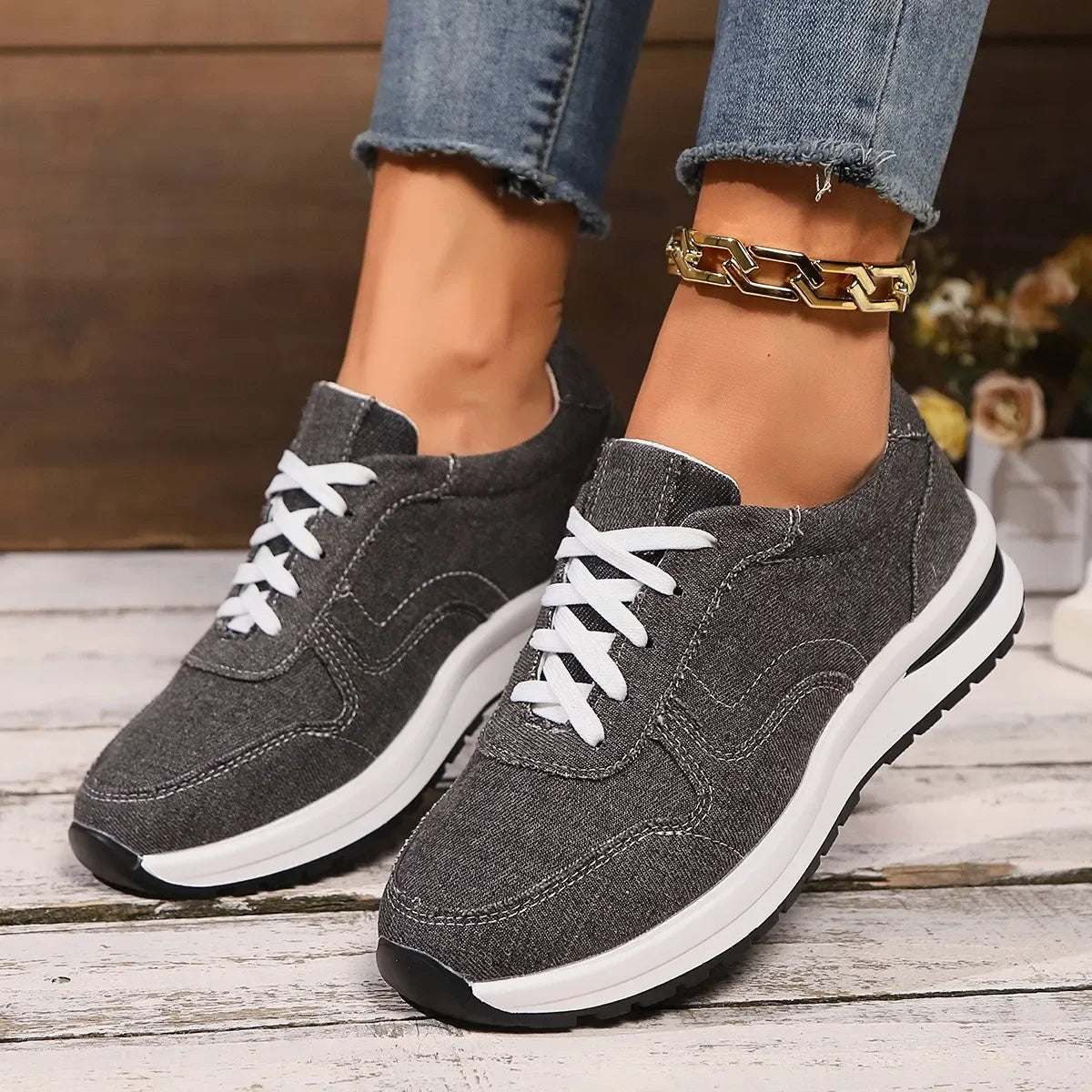 Dames Denim Sneakers –Dikke Zool & Comfortabele Pasvorm