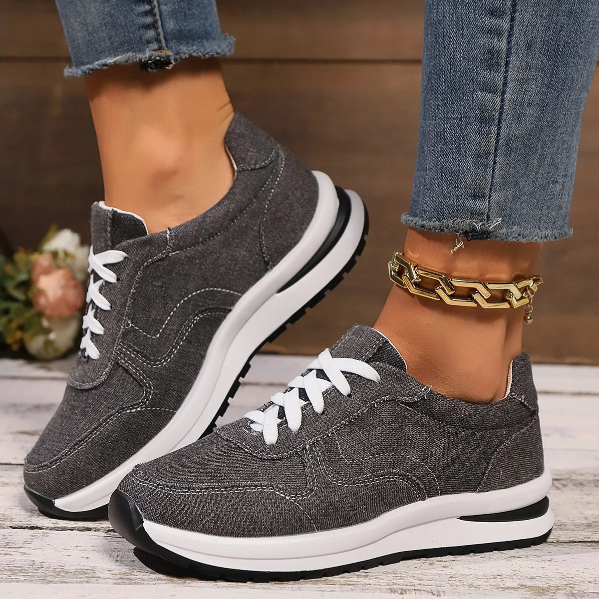 Dames Denim Sneakers –Dikke Zool & Comfortabele Pasvorm