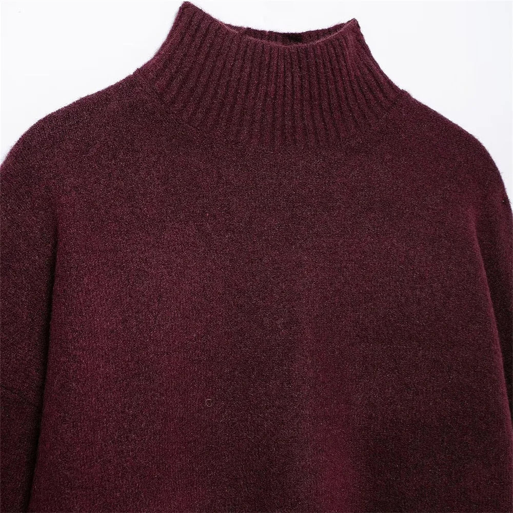 Dames Coltrui – Burgunder Rood Elegante Trui met Lange Mouwen