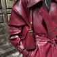 Dames Leren Trenchcoat – Bordeauxrode PU-Leren Jas met Ceintuur