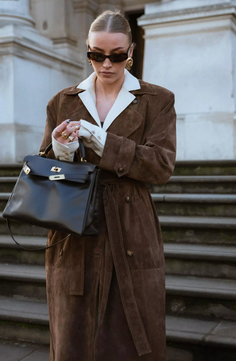 Dames Trenchcoat van suède – Luxe en Elegante Herfstjas