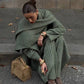 Dames Gebreide Lounge Set – Grijs, 3-Delig met Trui, Broek & Sjaal