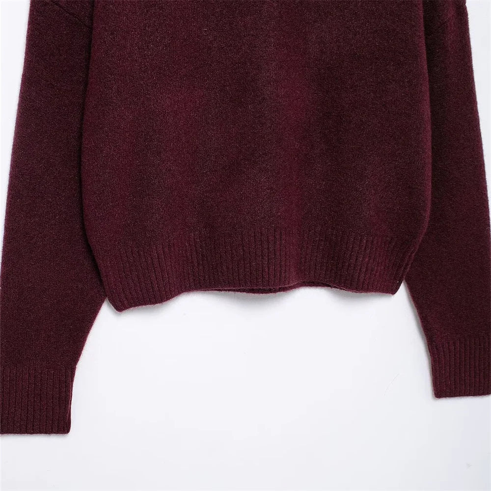 Dames Coltrui – Burgunder Rood Elegante Trui met Lange Mouwen