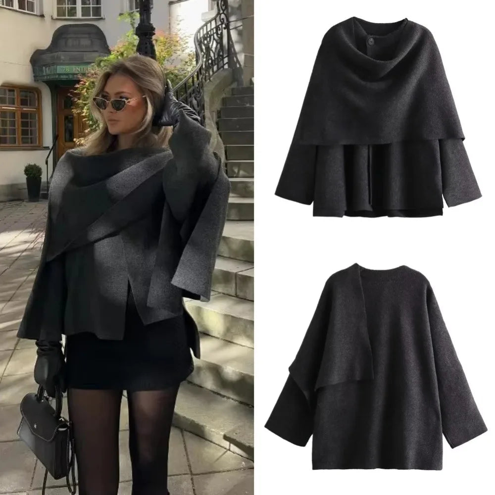 Dames Wollen Jas met Sjaaldetail – Chique en Warme Winterjas