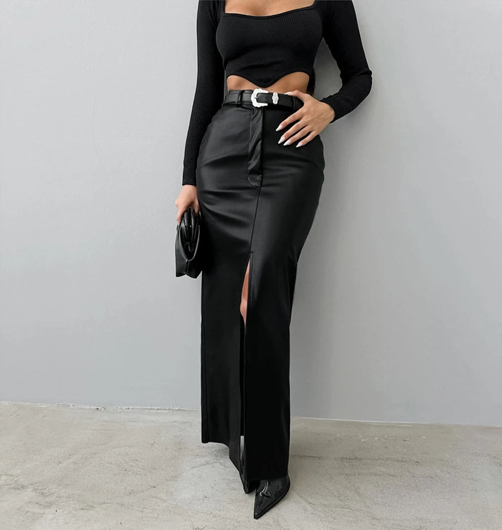 Luxe Leren Rok voor Dames – Hoge Taille