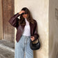 Leren Jas Dames - Elegante Korte Jas met Rits en Lange Mouwen