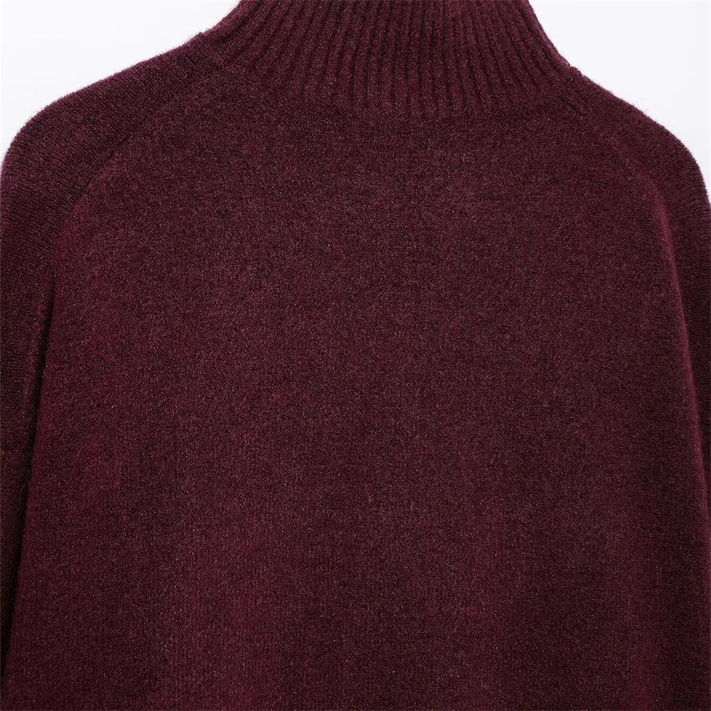 Dames Coltrui – Burgunder Rood Elegante Trui met Lange Mouwen