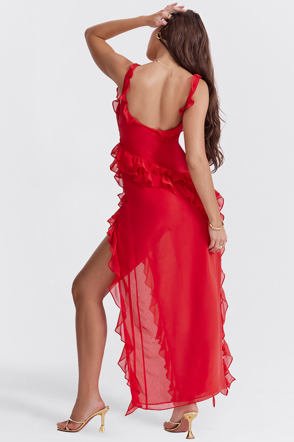 Dames Ruffle Maxi Jurk – Mouwloos, Elegante Pasvorm & Zomerlook