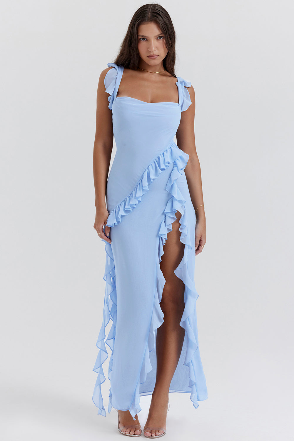 Dames Ruffle Maxi Jurk – Mouwloos, Elegante Pasvorm & Zomerlook