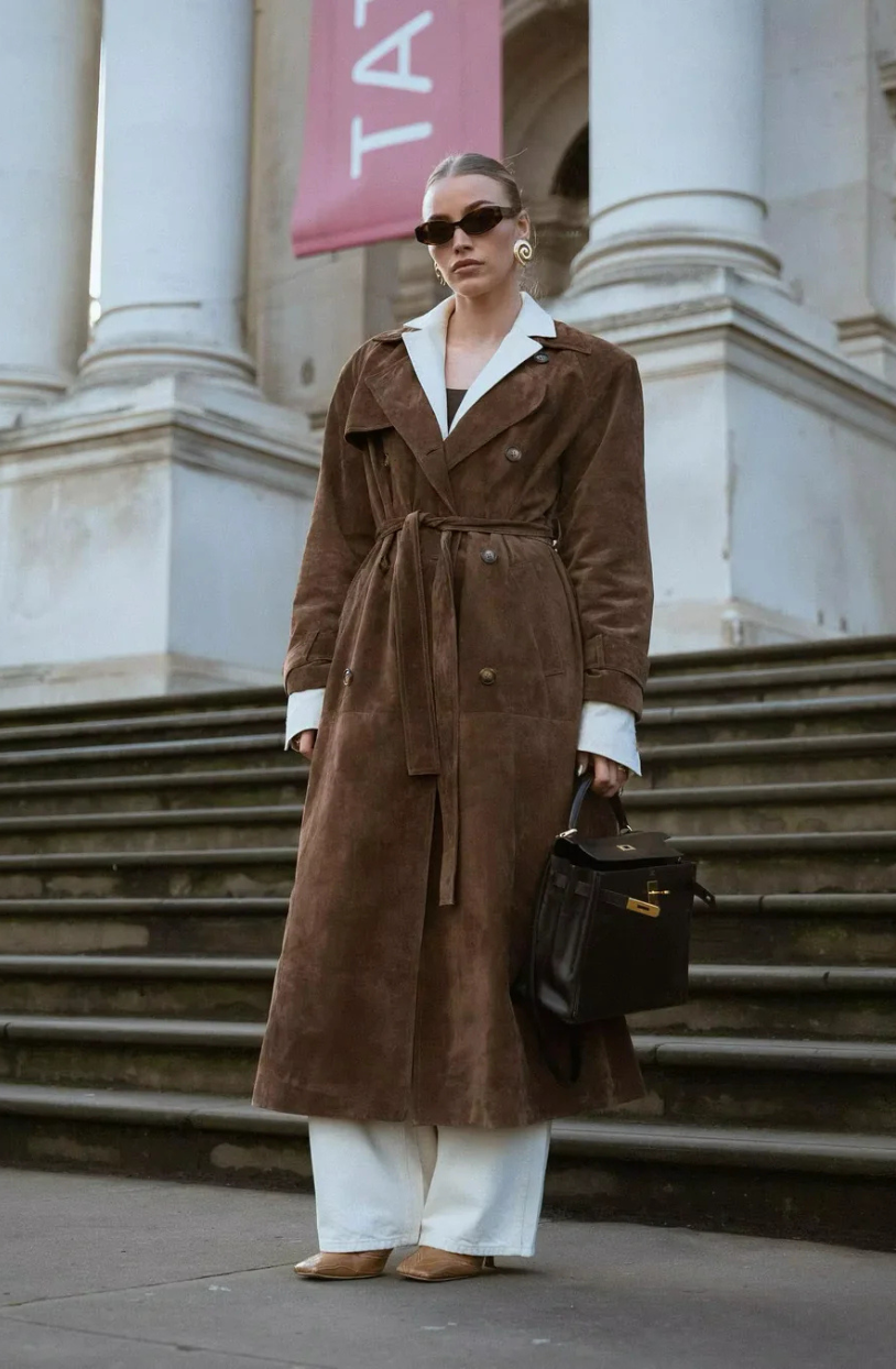 Dames Trenchcoat van suède – Luxe en Elegante Herfstjas